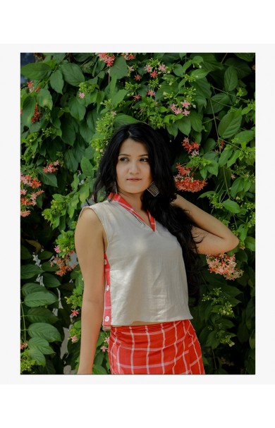 PANSY CONTRAST LINEN TOP