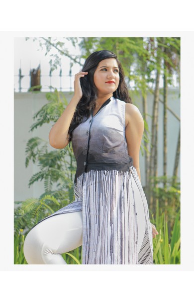 GLOOMY SKY PRINTED LINEN LONG TOP