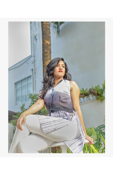 GLOOMY SKY PRINTED LINEN LONG TOP