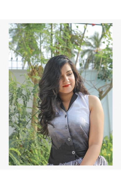 GLOOMY SKY PRINTED LINEN LONG TOP