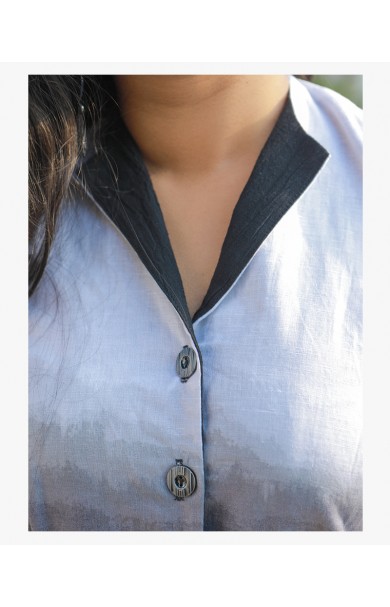 GLOOMY SKY PRINTED LINEN LONG TOP