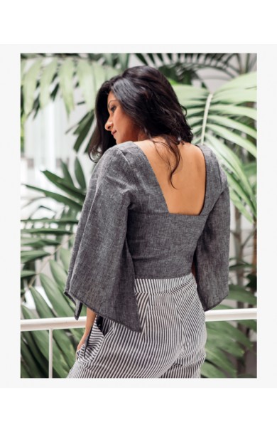 VANESSA FLOWY LINEN CROP TOP